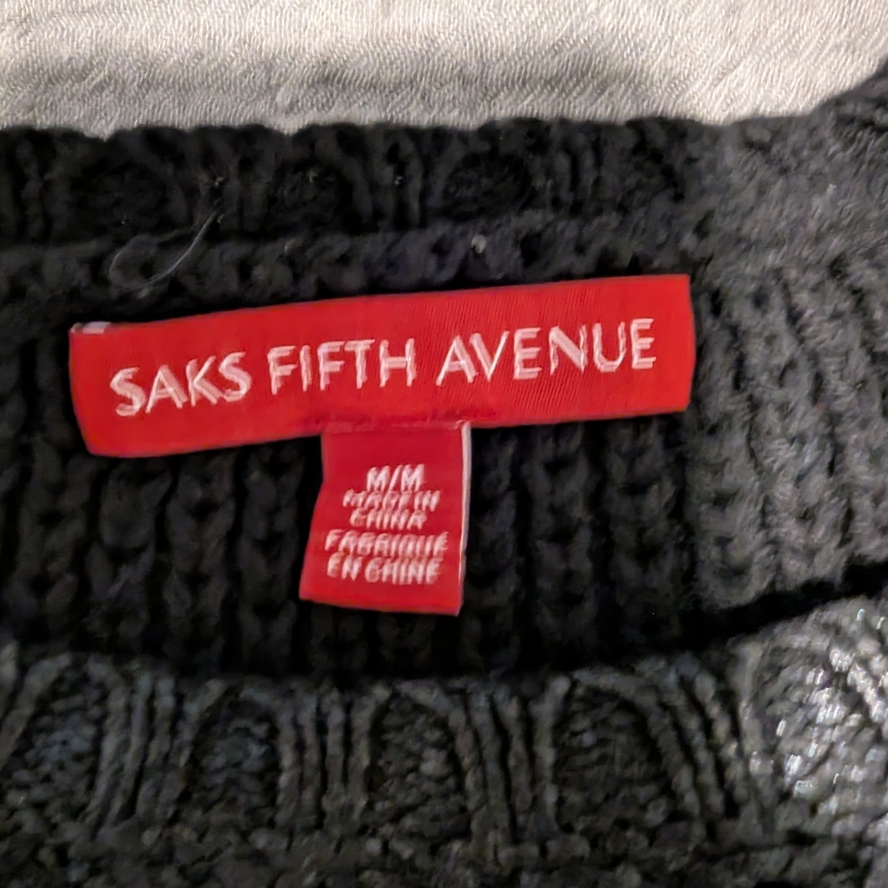 Saks Fifth Avenue Black Sweater with Rose Gold Zipper - Picture 2 of 3